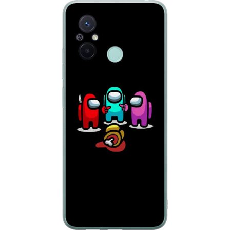 Kompatibel Mobilcover til Xiaomi Xiaomi Redmi 12C Among Us illustration med besætningsmedlemmer og bedrager på sort baggrund ikonisk gamer design pe