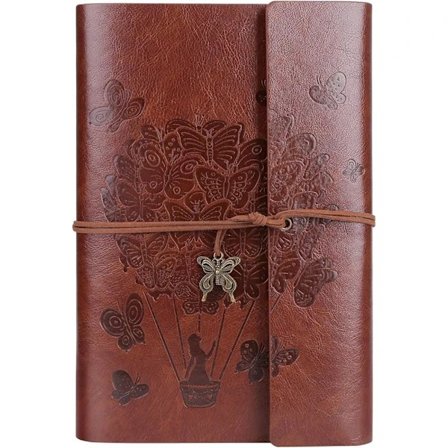 /EA/##/A5 (Brun) Lædernotatbok - Lær Reisedagbok med Spiralbundet og Linjert Papir Klassisk Retro Preget Anheng##/