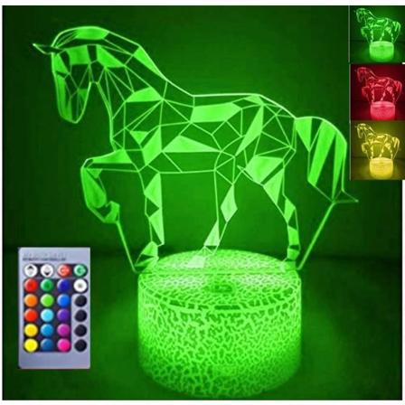 WJ 3D Hest Natlampe Bordlampe Optisk Illusion Lamper 16 Farveskiftende Lys LED Bordlampe Julehjem Kærlighed Fødselsdag Børn Børn Dekoration Legetøj 