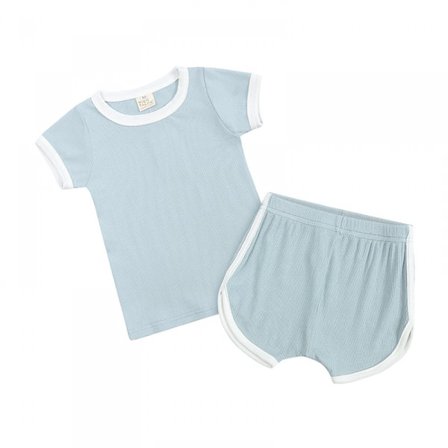 Toddler Solid Cotton Daily Short Summer Pajamas,S(Blå)