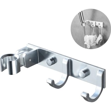 Universell duschhuvudshållare med krok, duschhuvudshållare i aluminium, justerbar självhäftande duschhuvudshållare
