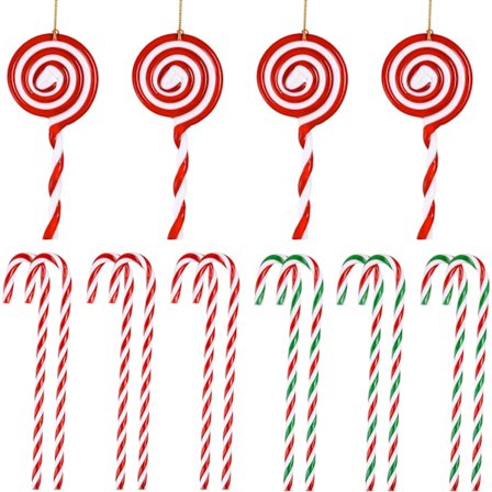 12 stycken julgodis sockerrör godis kryckor, 4 julklubbor