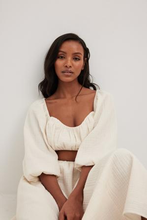 Handpicked x NA-KD Chemisier court à manches bouffantes - Blouses - OffBlanc - EU 42