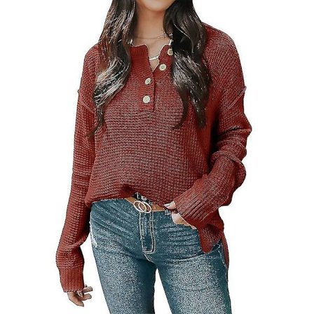Ullgenser for kvinner, topp med knapper, genser for ferie, høst, vinter, vår
