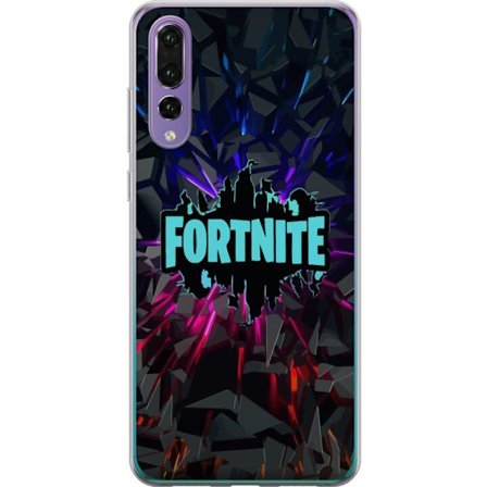 Kompatibelt Mobildeksel til Huawei Huawei P20 Pro Fortnite-logo - Svart bakgrunn med blå neon og fargede lys