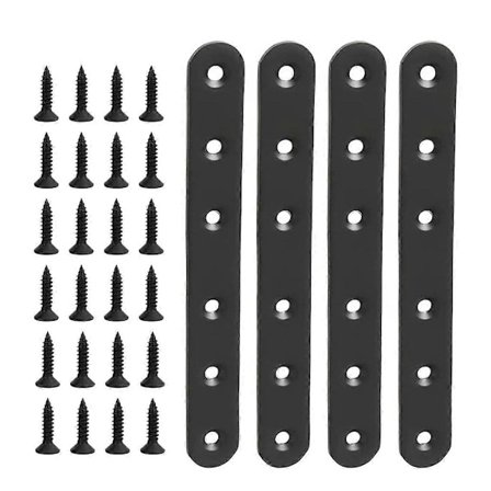 4 stk. flade lige beslag i rustfrit stål, reparationsplade til træ, metal, samlingsbeslag til møbler, træ