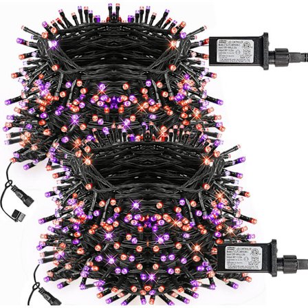 Lysestake med 200 LED-lamper, 20 meter lang, for julebelysning Lila og Orange Purple and Orange