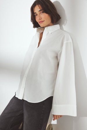 NA-KD - Bomullsskjorte med brede ermer - Skjorter - Hvit - EU 32