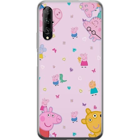 Kompatibel Mobilcover til Huawei P smart Pro 2019 Peppa Gris med en baby i armene, morgris motiv i farverig og blød børneillustration med hjerter