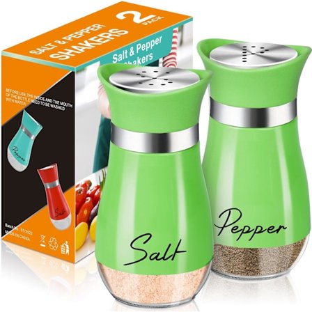 Salt- och Pepparkvarnar Set, 4 oz Glasbotten Salt- och Pepparkvarn med Rostfritt Stål Lock för Kök Gadgets Matlagning Bord, Husbil, Camping