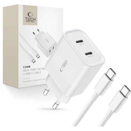 Tech-Protect 20W Väggladdare PD Inkl. USB-C Kabel Vit