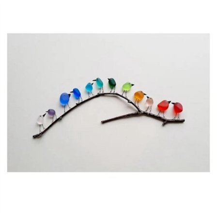 Regnbuefugl i Havglas - Bæredygtigt Træ Lavet Unik Havglas Vægdekoration - Fugle - Stilfuld Iøjnefaldende Vægkunst B