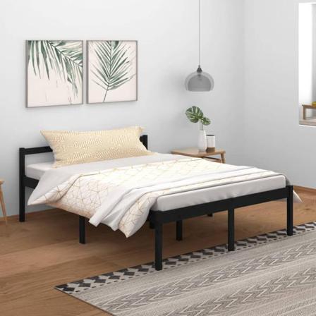 Vidaxl Sängram Svart Massiv Furu 150x200 Cm 5ft Svart