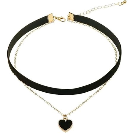 1 stk. Hjerteformet halskæde som fødselsdagsgave til hende, rød hjerteformet choker halskæde til kvinder, sort fløjlshalskæde sort V