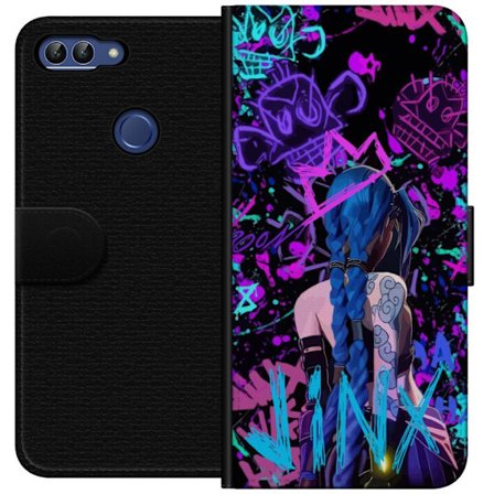 Yhteensopiva Lompakkokotelo Huawei Huawei P smart Värikäs graffitipiirustus, jossa on sinipäinen hahmo urbaanissa katutaidetyylissä