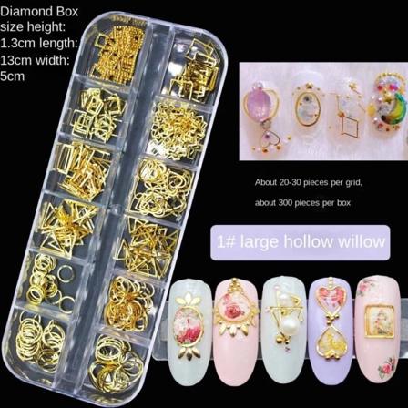 Kynsikoristeet nail art varten 12 Ristiä Iso Laatikko Nail-niitti Metallimateriaali Paljetit 1# hollow-out rivets