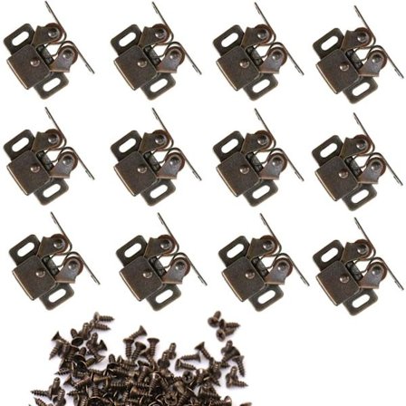 Set med 12 dubbla rullskåpsfångare Spännen Lås för dörrar Skåp Lådor Garderob - Brons