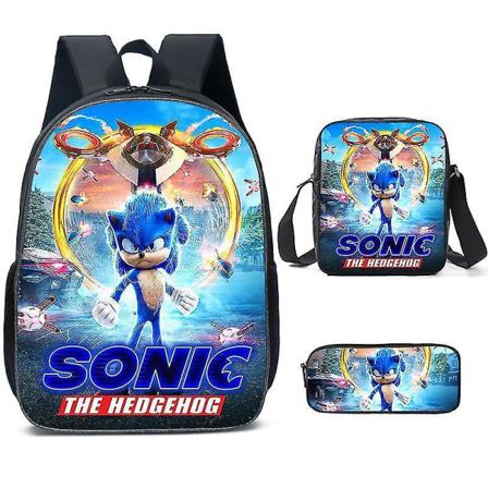 Sonic Primary School Skole Taske Tredelt Sæt Anime Tegneserie Rygsæk Skuldertaske Blyantsæske pencil case 7
