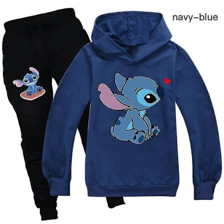 Lilo Stitch træningsdragt 2-delt hættetrøje bukser outfit sæt sportstøj til børn