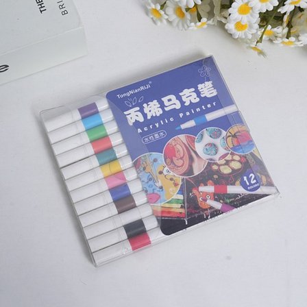 12 farger akrylmarkører for barn DIY maling fargeleggingspenn vannbaserte markører