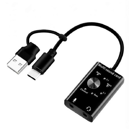 Multi Ljudkort USB 2.0 Typ C Stereo Mikrofon Adapter Professionell Konverterare för MacBook Laptop Headset PC Högtalare