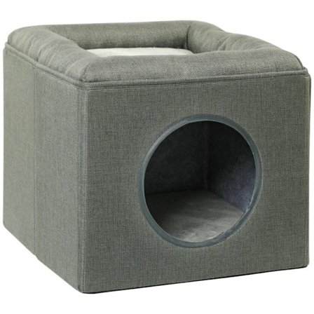 Rootz Cat Cave - Katteseng - Kattehus - 2-i-1 Cat Cave - MDF - Imiteret linned - Grøn - 36,5 x 36,5 x 33 cm
