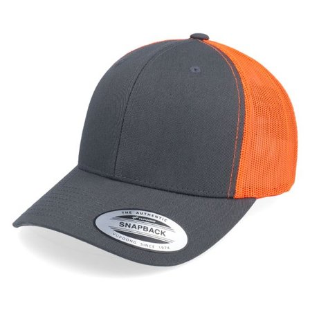 Yupoong - Grå trucker Keps - Charcoal/Neon Orange Trucker @ Hatstore