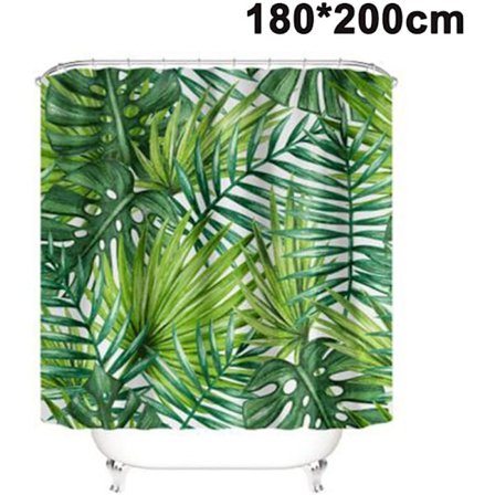 Trooppinen suihkuverho, banaanivihreä palmulehti kangas kylpyhuoneen verhot sarja koukuilla konepesu kylpyhuoneen sisustus 180X200CM