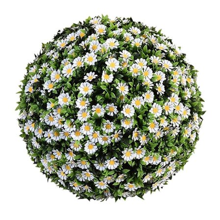 Kunstig Eukalyptusgressball med Blomster for Tak og Hage - Hvit, 15 cm Indre, 30 cm Ytre Diameter