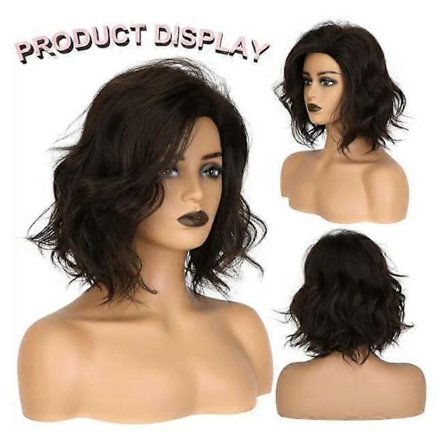 Kort Vågig Brun Bob Peruk för Kvinnor Syntetisk Värmebeständig Sidbena Halloween (FMY)