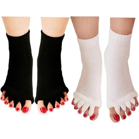Tåspredere - tåkorrigerende sokker - sokker med åben tå - hvid, sort