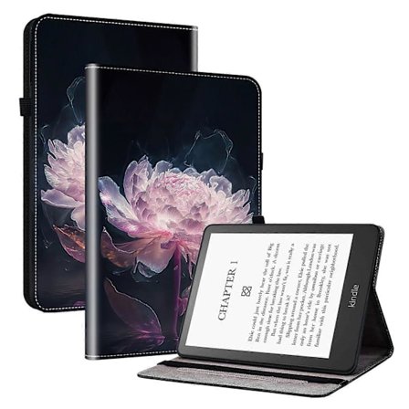 Skyddsfodral i PU-läder med stativ och kortfack för Amazon Kindle Paperwhite 5 (2021) (Lila, Lila Pion)
