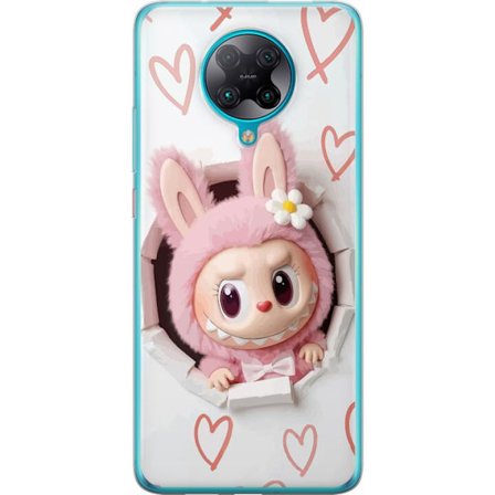 Xiaomi Poco F2 Pro Gennemsigtig cover Labubu Hjärtbakgrund Pop Mart Kärlek Tema Figur Design