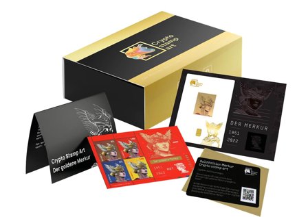 Østrig - Merkur i guldudgave inkl. guldbarre og NFT - Kryptofrimærke - Mystery Boxxx