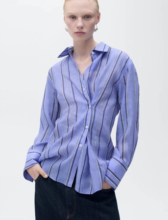 Mango Striped Shirt With Multi-Position Closure - Blue - L