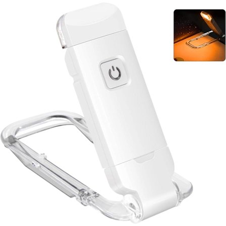 Hvit USB-oppladbar boklys for lesing i sengen, klips på LED