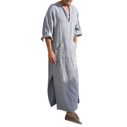 Mænds Arabisk Muslimsk Lang Robe Tøj Casual Mellemøsten Islamisk Thobe Kaftan Robes Light Grey L