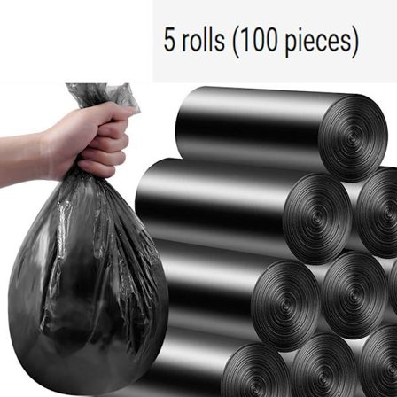 5 Rullar 100 stycken (svart, 45*50CM) [Extra Tjocka] [Läckagesäkra] Sopsäckar Papperskorgspåsar för Hemmakontor Papperskorg, Sopsäckar, Avfallspåsar