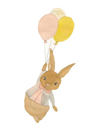Rabbit Girl Airballoon Home Kids Decor Wall Stickers Animals Brun That's Mine