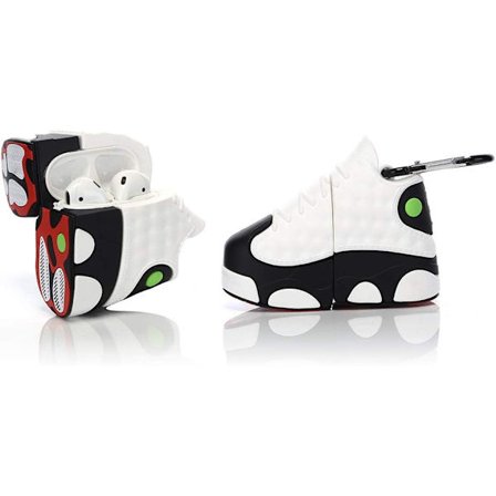 Tegneserie Silikone Etui Kompatibelt med AirPods 2 og 1 - Blødt Stødsikkert Beskyttelsescover [Sportssko Sneakers Serie] (Sort Hvide Sneakers)