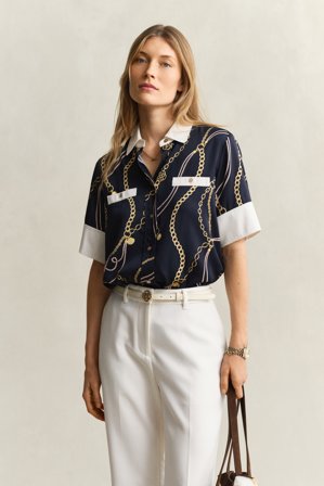 GANT Damen Bluse mit Kontrastkragen (32) Marineblau