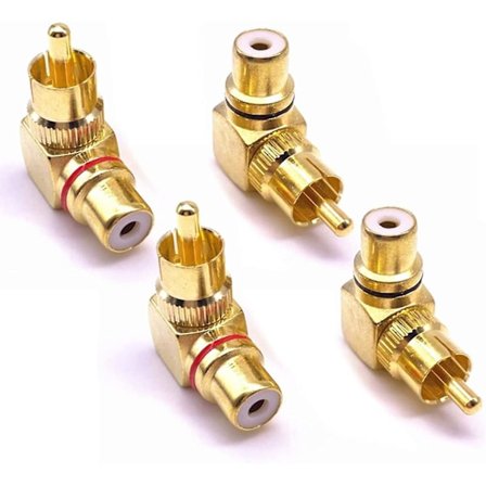 4 stk. vinkelkonnektoradapter, han-stikkonnektorer eller push-in-konnektorer, RCA han til hun 90 graders vinkeladapter