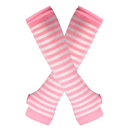 Armvärmare randiga, fingerlösa & långa - Rosa/vit [32cm]