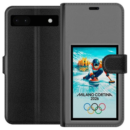 Kompatibelt Lommeboketui til Google Pixel 6a Ishockeyillustrasjon med spillere i bevegelse på isen, Milano Cortina 2026, Milan-landemerker og olympisk
