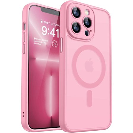 Magneettikotelo iPhone 16 Pro Max -puhelimelle täydellä kamerasuojauksella [MagSafe-yhteensopiva] [Läpinäkyvä matta] Suojakotelo, Hot Pink Pink