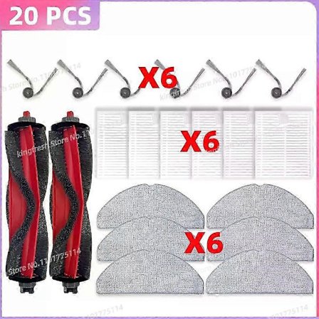 Sopii Roborock Q7 M5 / Q7 M5+ / Q7 L5 / Q7 L5+ / Q7 Tf / Q7 Tf+ / Q7b / Q7t+ Plus -osille pääharja, suodatin, moppiliina, pölypussisarja L