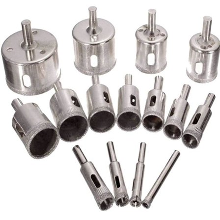 Kakelhålsåg, 15 st diamantborrkronor 6-50 mm glaskakelhålkärna