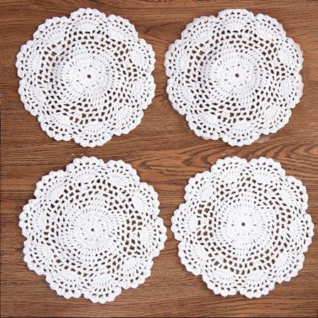 EiYYA Handgjorda Bomullsvirkade Spetsunderlägg Bordsplaceringsunderlägg Kustunderlägg, 8 tum/20 cm 4-pack (Vit)