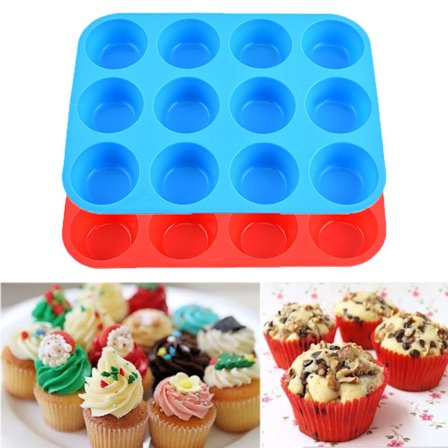 2 st Kakform 12 Koppar Silikon Muffin Cupcake Bakform Non-Stick Diskmaskin Mikrovågsugnssäker