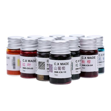 12 st 24 Soltermer Självlysande Färg Guld Pulver Färgad Flaska Fontänpenna Bläck